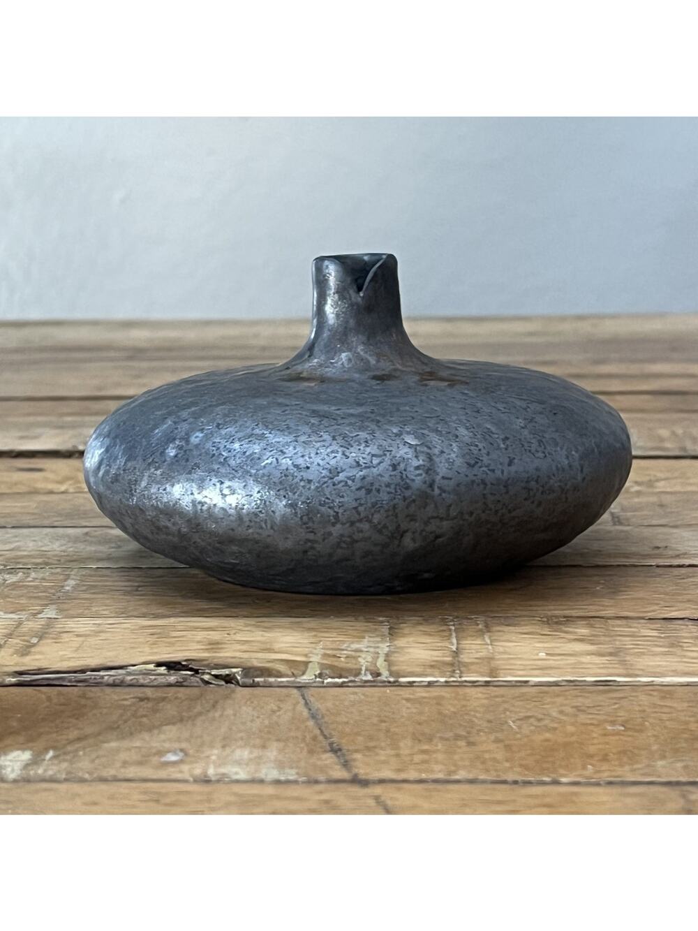 Handcrafted Ceramic Onion Vase 3.75" Gray & Gold Tones Modern Minimalist